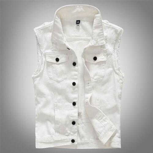 Big Size 5xl Men White Vest Summer Style Mens Denim Vest Slim Men Denim Outerwear Coats Fashion Hole Sleeveless Vest for Men