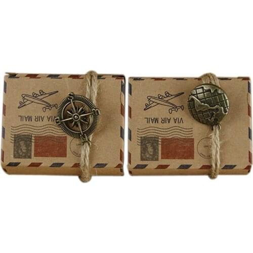 100pcs Vintage Kraft Airmail Candy Box Travel Wedding Decoration Rustic Wedding Favor Boxes With Earth Compass Accessories