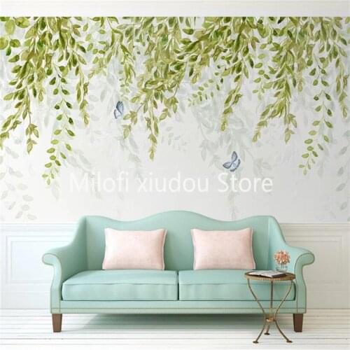 Milofi custom 3D wallpaper mural hand-painted leaves rural style living room background wall living room bedroom decoration wall