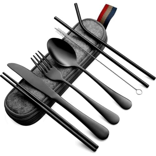 8-Pack Portable Stainless Steel Flatware Set, Travel Camping Cutlery, Travel Silverware Dinnerware Set With a Waterproof Case