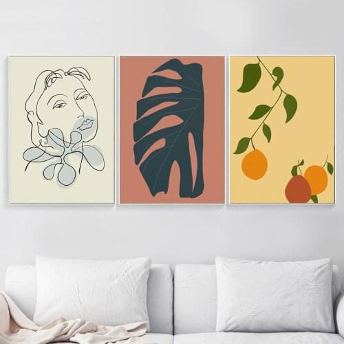 Abstract Line Girl Body Cat Plant Leaves Wall Art Canvas Painting Nordic Posters And Prints Wall Pictures For Living Room Decor