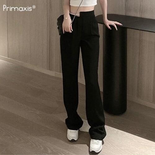 Primaxis Black wide-leg pants womens trouser suits women elegant high-waist drape pearl rhinestone waist chain suit pants