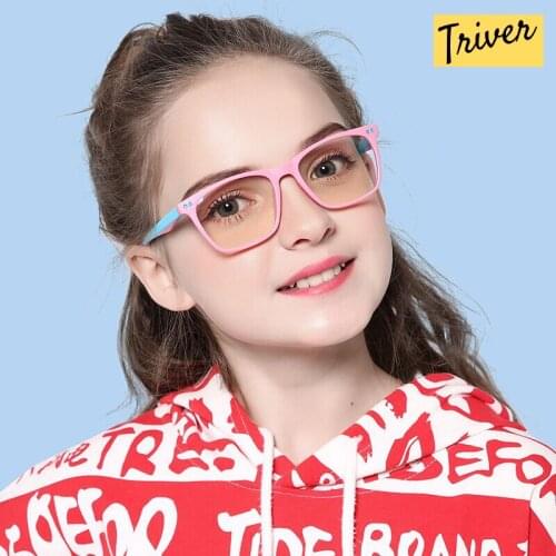 Triver Anti Blue Glasses Kids 2021 Boy Girls Square Blocking Computer Clear Transparent Eyeglasses Optical TR90 Frame UV400
