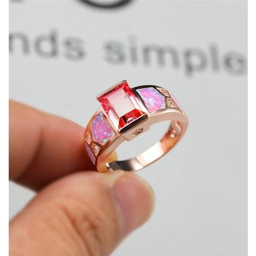 Elegant Pink Fire Opal Engagement Rings For Women Vintage Fashion Rose Gold Pink Yellow Gradient Zircon Ring Female Wedding Band