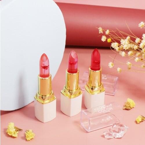 3 Colors Ink Dried Flower Lipstick Temperature Color Change Moisturizing Cream Jelly Lip Stick Red Lips Tint Makeup