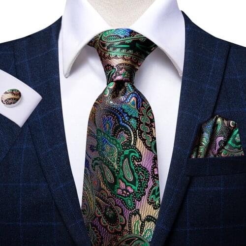 Hi-Tie Christmas Luxury Ties For Men Floral Hanky Cufflinks Set Paisley Silk NeckTie Formal Dresses Gifts For Mens Tie Business
