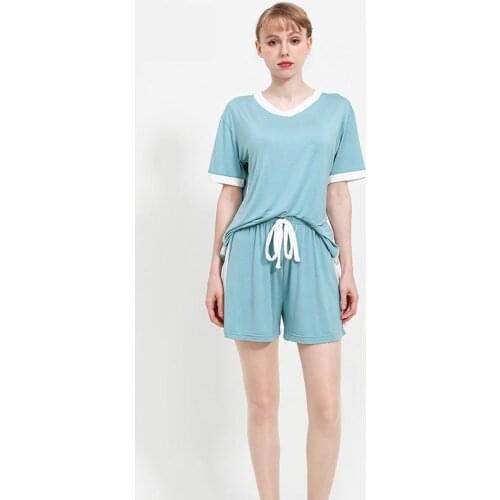 Large Size T-Shirt&Shorts Women Pajamas Sets 2PCS Sexy V-Neck Pyjamas Modal Sleepwear Nightwear Summer Lingerie Home Sleep Suit