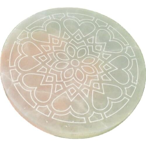 1pcs Natural selenite stone circle disk gypsum crystal Flower of Life Chakra Round Plate