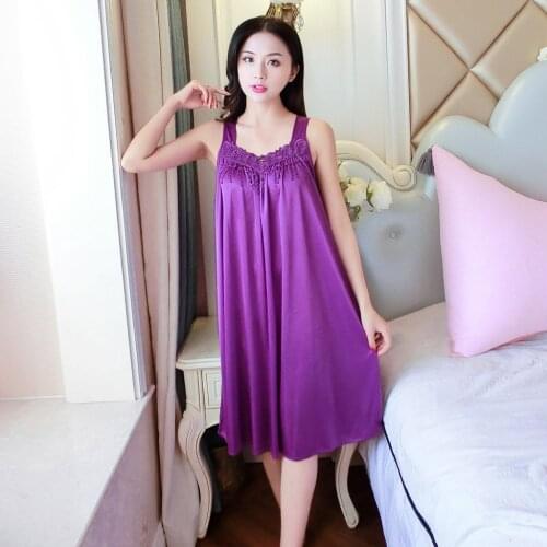 Summer Womens Sexy Nightdress Satin Silk Lace Spaghetti Strap Sleeveless V Neck Loose Free Size Lingerie Sleepwear Pyjamas