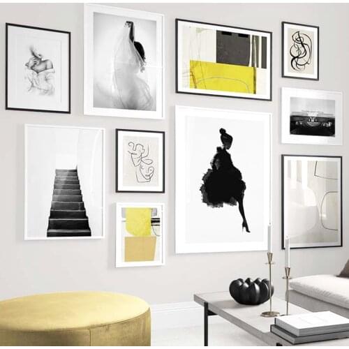 Fashion Lady Stairs Abstract Line Vintage Nordic Posters And Prints Wall Art Canvas Painting Wall Pictures For Living Room Decor