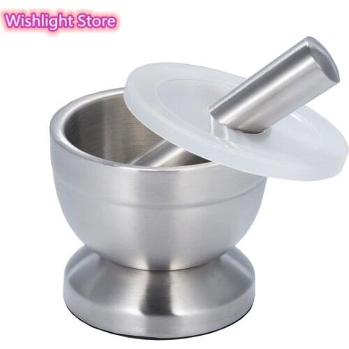 Stainless Steel Garlic Masher with Lid Grind Vegetable Ingredients Set Stable Non-slip Skid Base Mixer Kitchen Grinding Tool