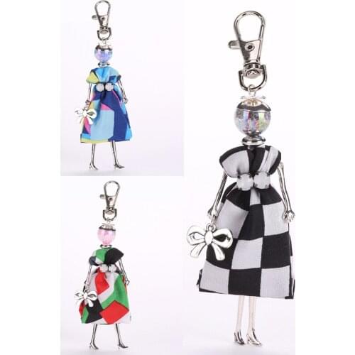 New listing dress baby doll keychain cute rhinestone beautiful womens clothing doll key chain Fashion jewelry free shipping