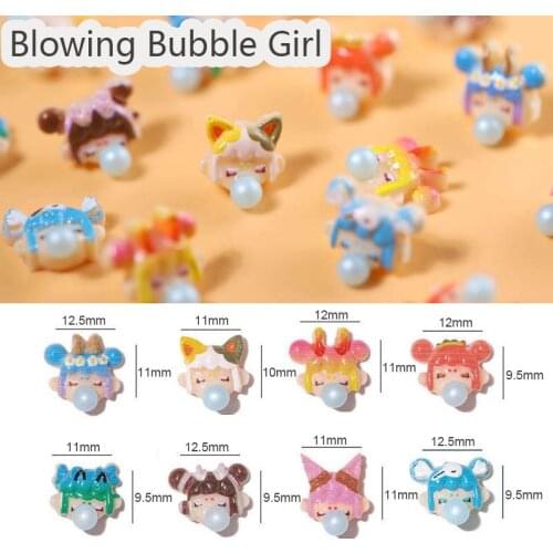 New 3D Kawaii Blowing Bubble Girl Nail Art Rhinestone Decoration 30pcs/100pcs Resin DIY Cartoon Nail Art Accessories