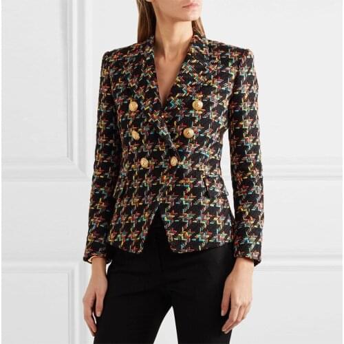 New Fall women double breasted tweed coats Chic buttons elegant blazers jackets D450