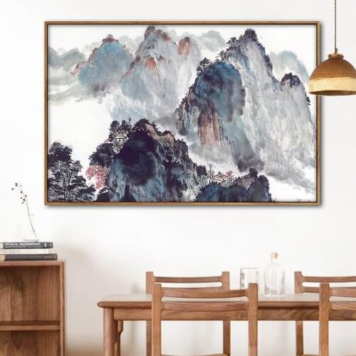 Office Decoration Nature Mountain Art Abstract Wall Art Chinese Painting Canvas Print Wall for Living Room Landscape Poster