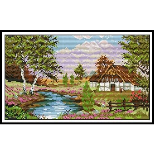 The Scenery of The Countryside Counted Cross-Stitch Kits Aida Fabric 14CT Printed on Canvas 11CT DIY Handwork Embroidery Kits