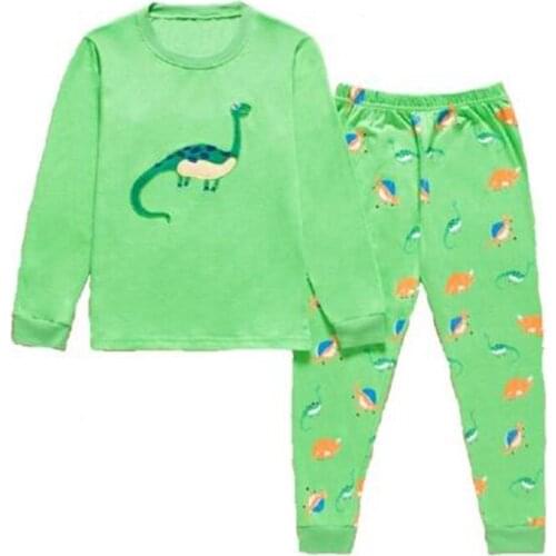Spring Autumn Children Green Dinosaur Pajamas Set Kid Pijama Infantil Boy Nightwear Cartoon Girls Long Sleeve Sleepwear Suit