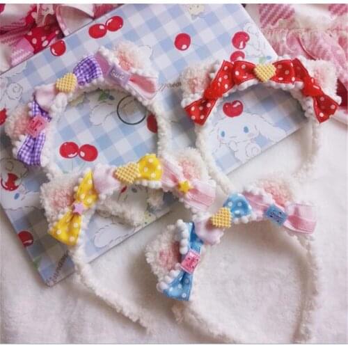 Lolita Dessert Bear Ear KC Bow Plush Headband Cosplay Lolita Girl Kawaii Maid Headwear D146