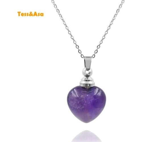 New Natural Heart Shape GemStones Amethyst Pendants Rose Crystal Perfume Bottle Healing Pendants Necklace Jewelry for Women