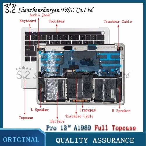 Full A1989 Top Case For MacBook 13 '' Gray Silver Top Case US UK Keyboard Toucabar Trackpad Speaker Battery Audio Jack 2018 2019