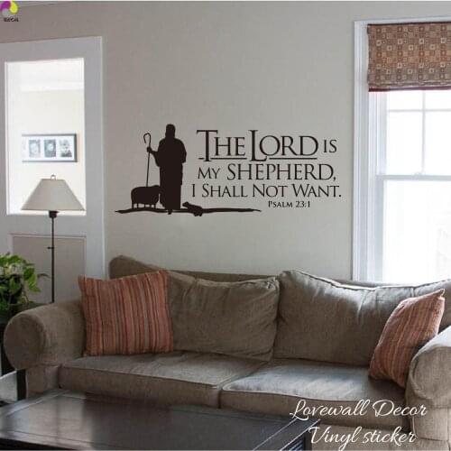 Psalms 23 The LORD is My Shepherd Quote Wall Sticker Bedroom Sofa Jesus Inspiration Motivational Quote Decal Living Room Vinyl