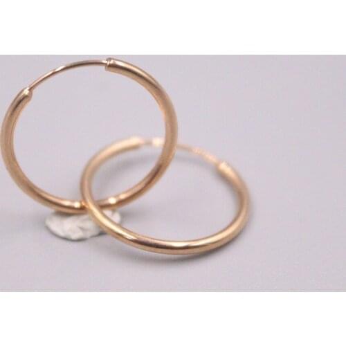 Real 18K Rose Gold Earrings 18x1.5mm Round Smooth Ear Hoop About 1.2g For Woman
