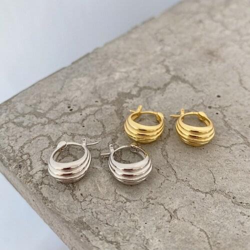 Heavy Industry 1pair 100% REAL.925 Sterling silver white /Gold Strip Industry Arc Geometric Hoop huggie Earring Charms TLE1220