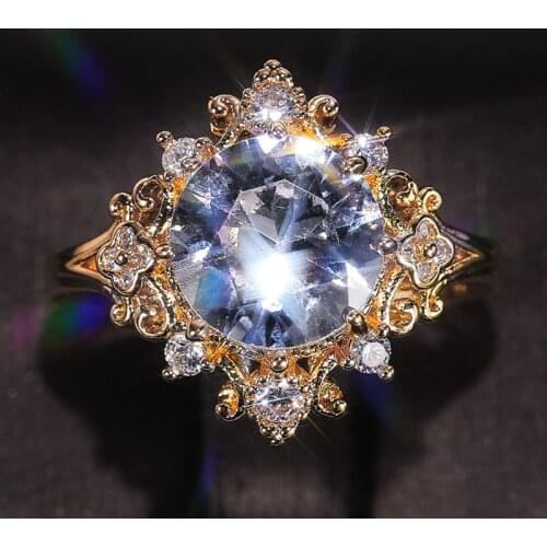 Vintage Gold Color Wedding Rings Aesthetic Design Shiny Cubic Zirconia Anniversary Party Ring Beauty Gift Trend Jewelry Hot Sale