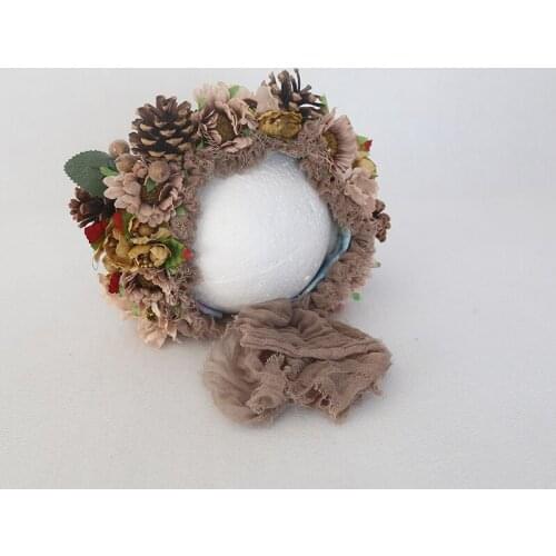 Vintage Floral Bonnet Newborn Lace Flower Hat Photography Products Handmade Baby Flower Hat Photo Props