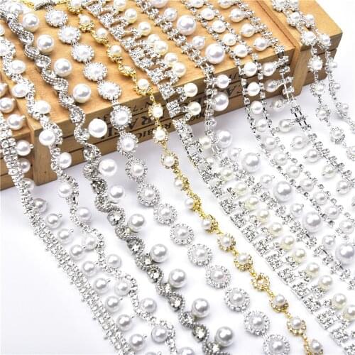 1Meter Fashion Rhinestones Pearl Chain Beads Pendant Trim Clothing Decoration Chain For Wedding Collar Shoes Bag Diy Accessories