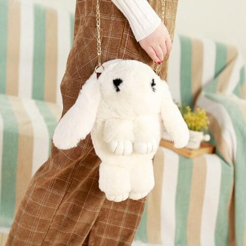 Miaoowa New 33cm fashion girl fur cape hare wool chains handbag womens casual plush dead eyelash rabbit messenger bag Gift