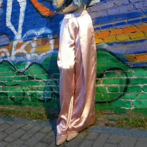 AEL Lady Satin Wide Leg Trousers Female High Waist Loose Beach Pants Summer 2018 Fashion New OL Oversize Long Wide Leg Women