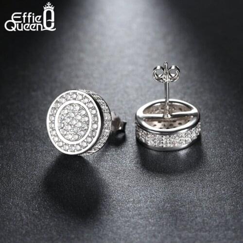 Effie Queen Gold & Silver Color Stud Earrings Zirconia Round Earring Jewelry Accessories for Women Hot Brand DE130