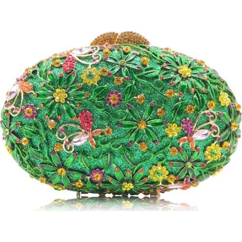 Green Oval Crystal diamond Evening Bags for wedding crossbody Luxury Party Prom clutch wallet Purse Ladies XIYUAN Clutch Bags