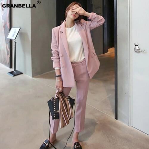2020 Autumn Korean Style Casual Suit 2 Pieces Set Pink Chic Blazer Pants & Classic Casual Suit Outwear trajes de las mujeres
