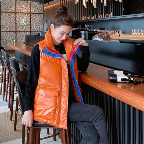 Patchwork Large Pocket Women Waistcoat Cotton Padded Stand Collar Windproof Thick Warm Female Vest Sleeveless Parkas