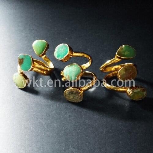 WT-R187!fashion three sets green howlite stone ring in adjustable size,24K gold trim rings triple stone rings