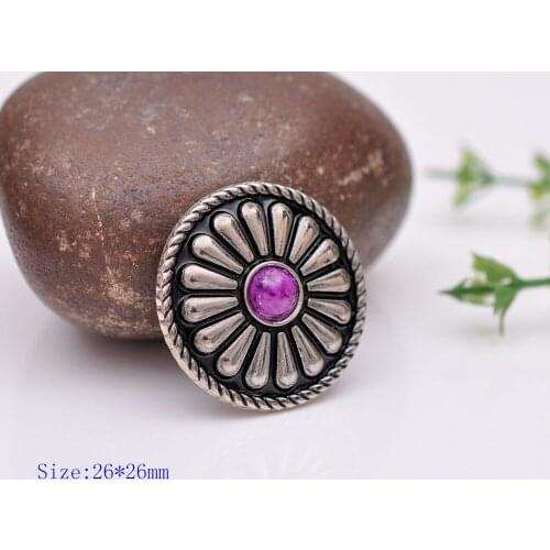 10pc 26X26MM Beauty Tribal PURPLE Turquoise Antique Silver Bohemian Flower Leathercraft Conchos