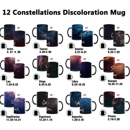 2019 Creative Magic Star Mugs 12 Constellations Mug Color Changing Mug Black Sky Cup Ceramic Coffee Tea Cup Christmas Gift Mugs