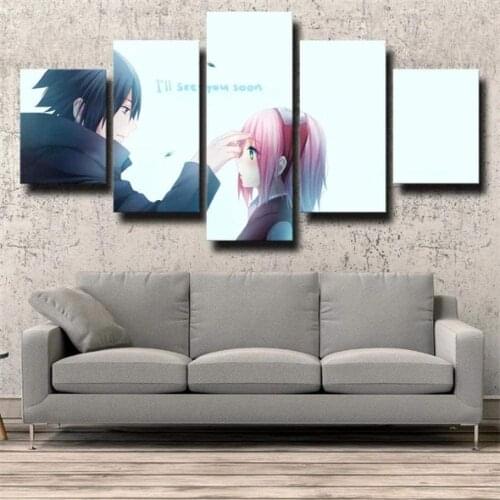 5 Piece Wall Art Canvas Anime Manga Posters Ninja Figure Sakura & Sasuke Pictures And Prints Home Bedroom Decoration Paintings
