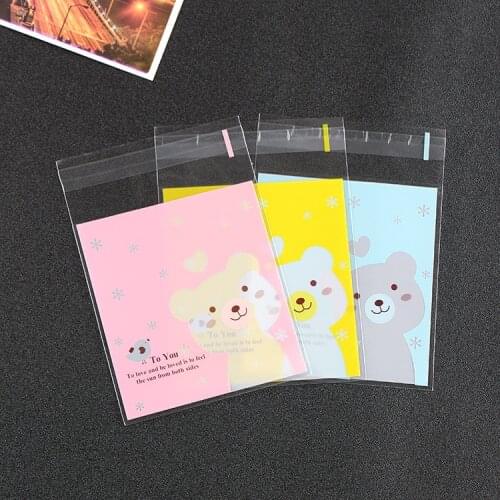 500PCS Cute Bear Cellophane Cookie Bags With Self Adhesive Biscuit Bags Plastic Christmas Decoration Candy OPP Packing Bag 10x10