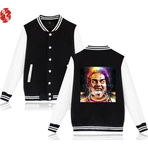 6ix9ine Fashion Rapper Printed Baseball Jackets Women/Men Long Sleeve Casual Jackets 2018 Hot Sale Trendy Clothes Plus Size