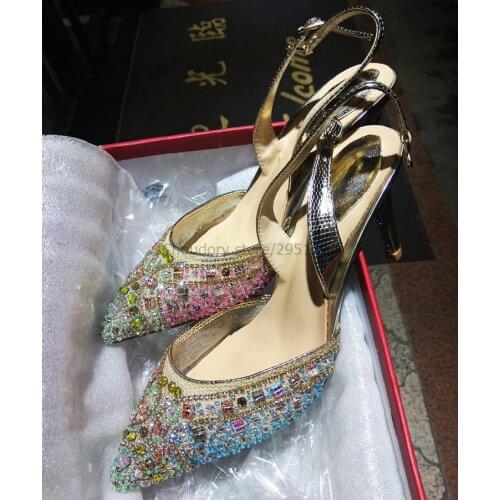 8CM 10CM Wedding Heels Beaded Ankle Strap Pumps Shinning Shoes