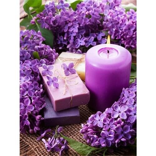 Diamond Painting Purple Flower Candle Square Diamond Round Diamond Decoration Customizable Wall Art Decoration Frameless