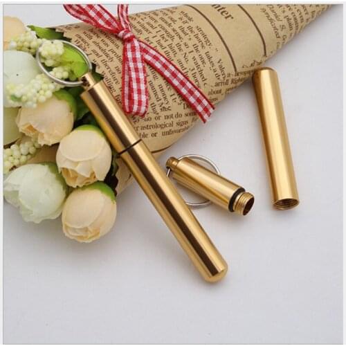 Free Shipping Keychain of Bottle/Case/Holder Waterproof Gold Aluminum Alloy Pill Box Medicine Storage