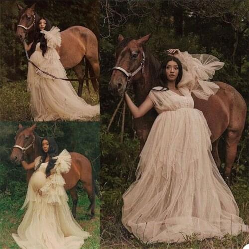 Beige Pregnant Night Gown Bride Sleepwear Robes Custom Made V Neck Long Sleeves Photograph Gown Women Sleepwear Dress