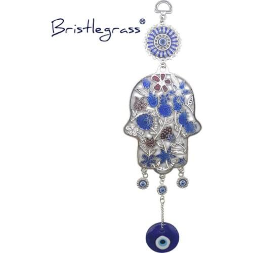 BRISTLEGRASS Turkish Blue Evil Eye Floral Hamsa Hand Amulets Lucky Charm Wall Hanging Pendant Pendulum Blessing Protection Decor