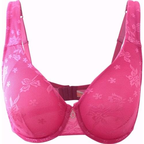 Melansheng Underwire Full Coverage Ultra Thin Unlined Double Jacquard Lace Plus Size bra Big Cup C D E Pink Plus Size Lingerie