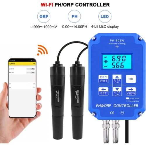 PH-803W Wifi Monitoring Digital PH&ORP Controller BNC Probe Water Quality Tester for Hydroponics, Swimming Pool, Aquarium