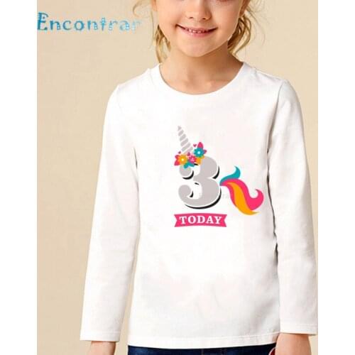 Girls Birthday Unicorn Number 1-9 Print T shirt Baby Funny Long Sleeve Tops Kids Happy Birthday Present Number T-shirt,LKP2431